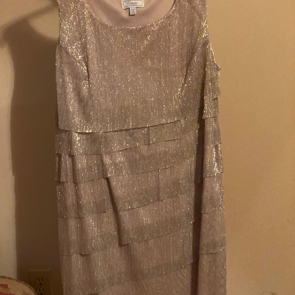 Gold shimmer tiered cocktail dress